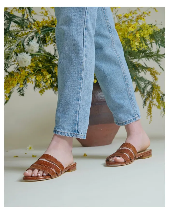 Women Maam Shoes Croc Embossed Leather CJ Slide Sandals Cognac Madewell Sandals Women Maam Shoes Croc Embossed Leather CJ Slide Sandals Cognac Madewell Sandals