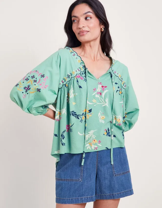 Women Maya Floral Embroidered Top Green Monsoon Casualwear