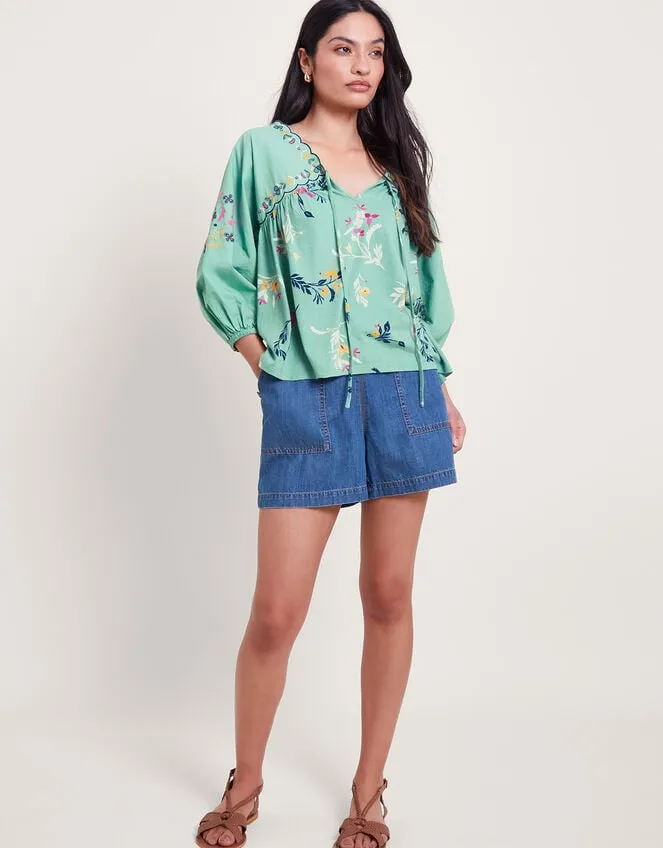 Women Maya Floral Embroidered Top Green Monsoon Casualwear