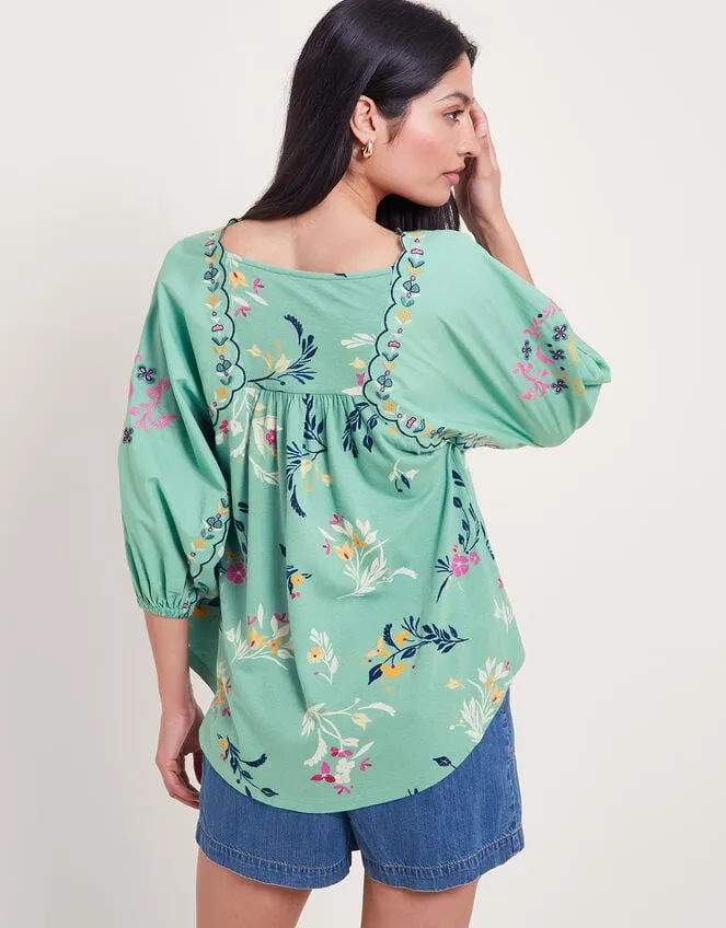Women Maya Floral Embroidered Top Green Monsoon Casualwear