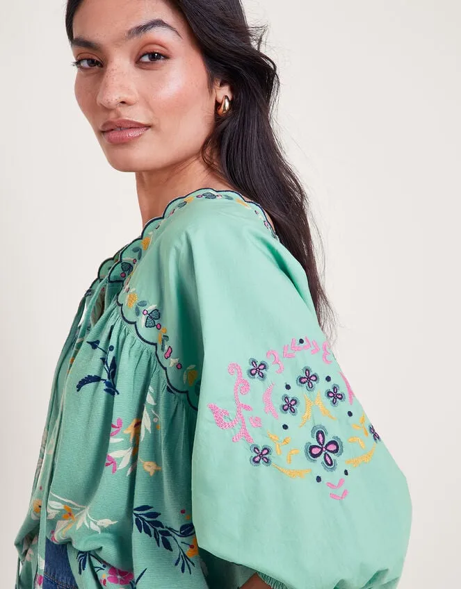 Women Maya Floral Embroidered Top Green Monsoon Casualwear