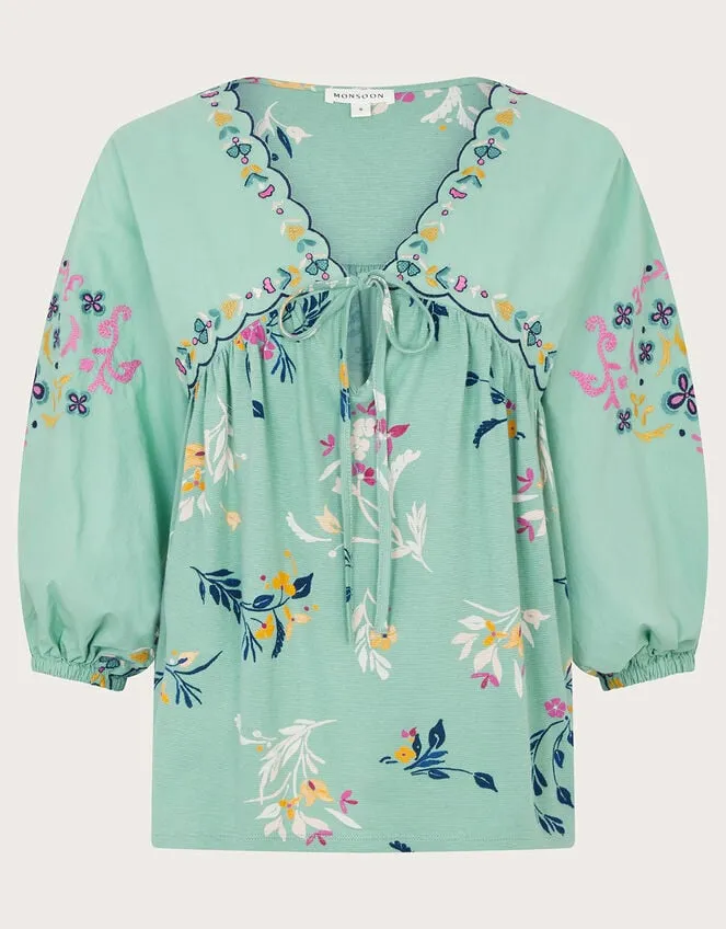Women Maya Floral Embroidered Top Green Monsoon Casualwear