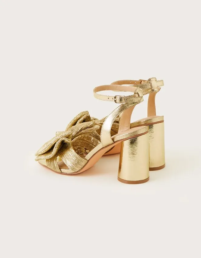 Women Metallic Bow Block Heel Sandals Gold Monsoon Sandals