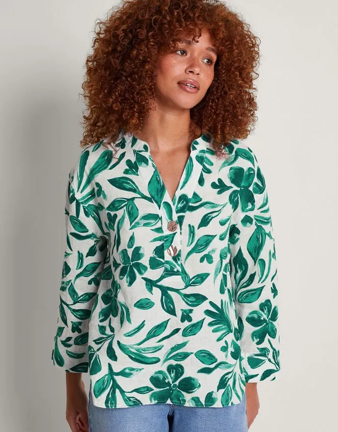 Women Naomi Print Linen Blouse Green Monsoon Tops and Blouses