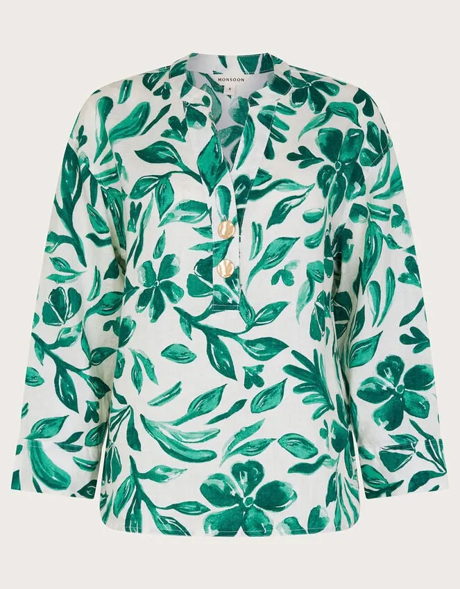 Women Naomi Print Linen Blouse Green Monsoon Tops and Blouses