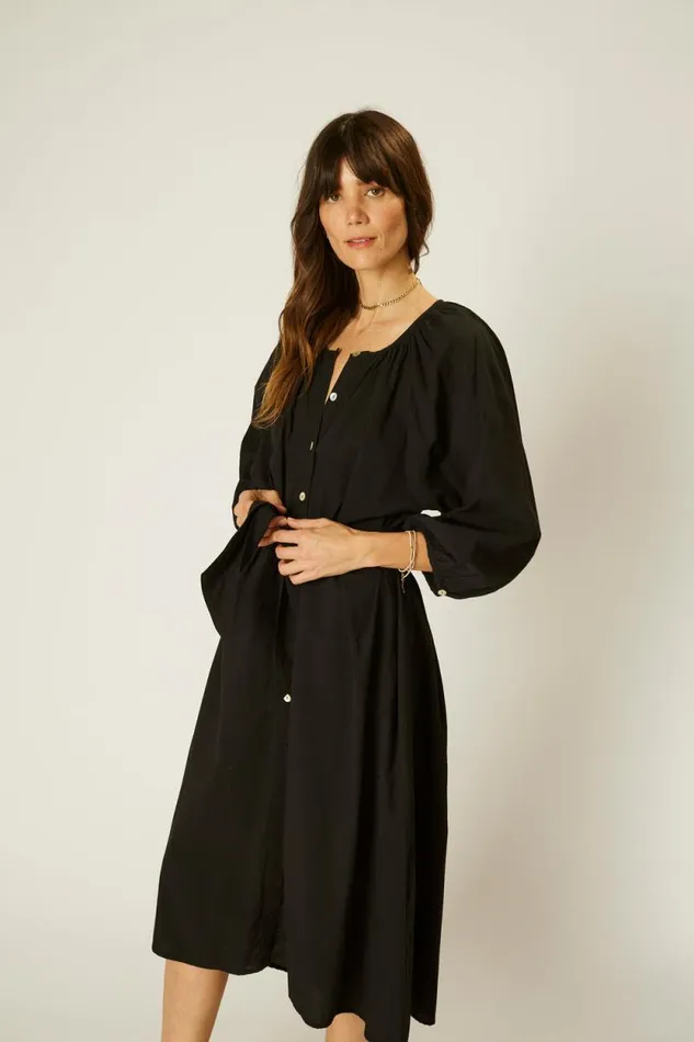 Women Natalie Martin Coverups Alex Midi With Sash Black Flat Cotton