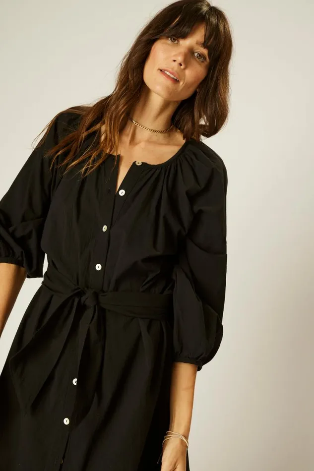 Women Natalie Martin Coverups Alex Midi With Sash Black Flat Cotton