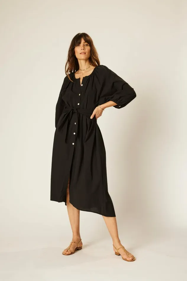 Women Natalie Martin Coverups Alex Midi With Sash Black Flat Cotton