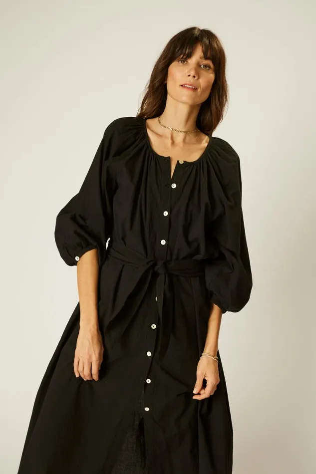 Women Natalie Martin Coverups Alex Midi With Sash Black Flat Cotton