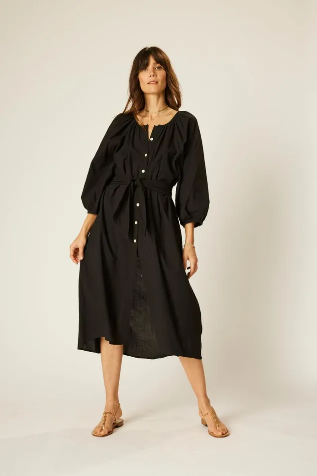 Women Natalie Martin Coverups Alex Midi With Sash Black Flat Cotton