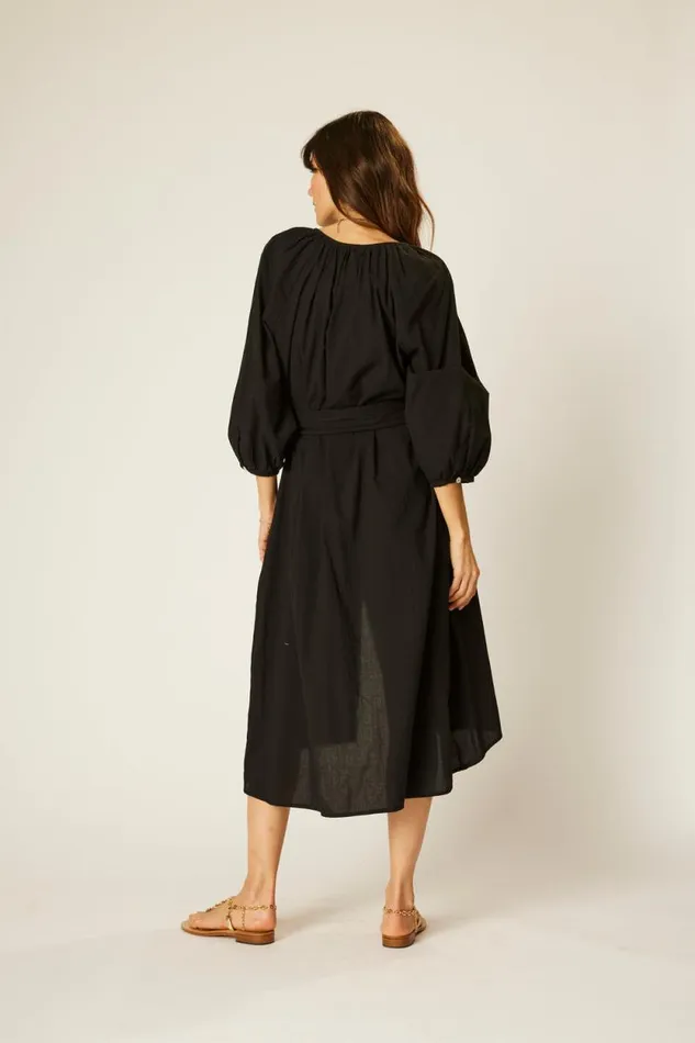 Women Natalie Martin Coverups Alex Midi With Sash Black Flat Cotton