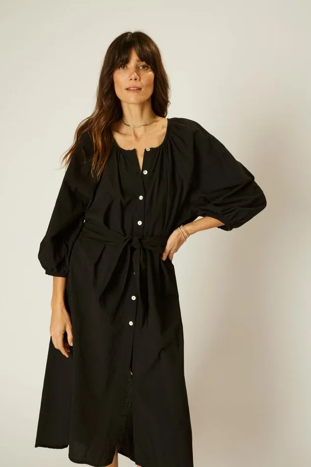 Women Natalie Martin Coverups Alex Midi With Sash Black Flat Cotton