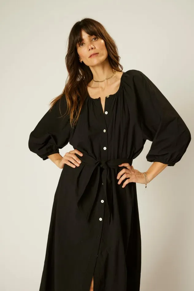 Women Natalie Martin Coverups Alex Midi With Sash Black Flat Cotton
