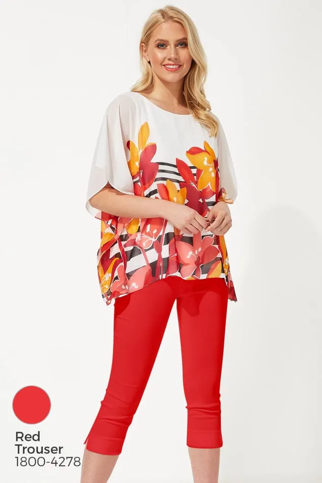 Women Orange Floral Stripe Print Chiffon Top Roman Tops