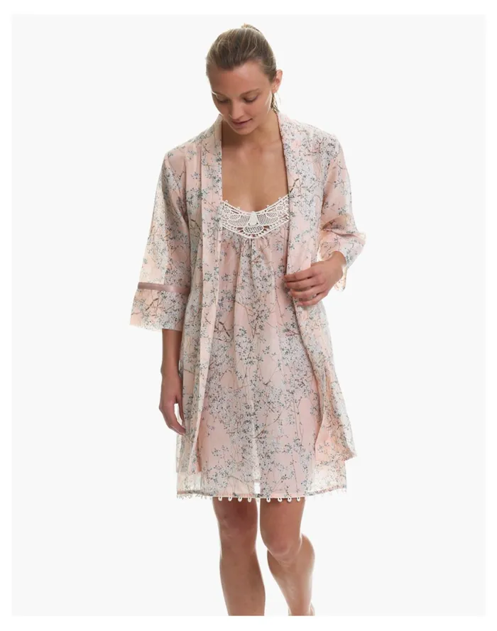 Women Papinelle Sleepwear Cherry Blossom Peach Robe Light Pink Madewell Pajamas