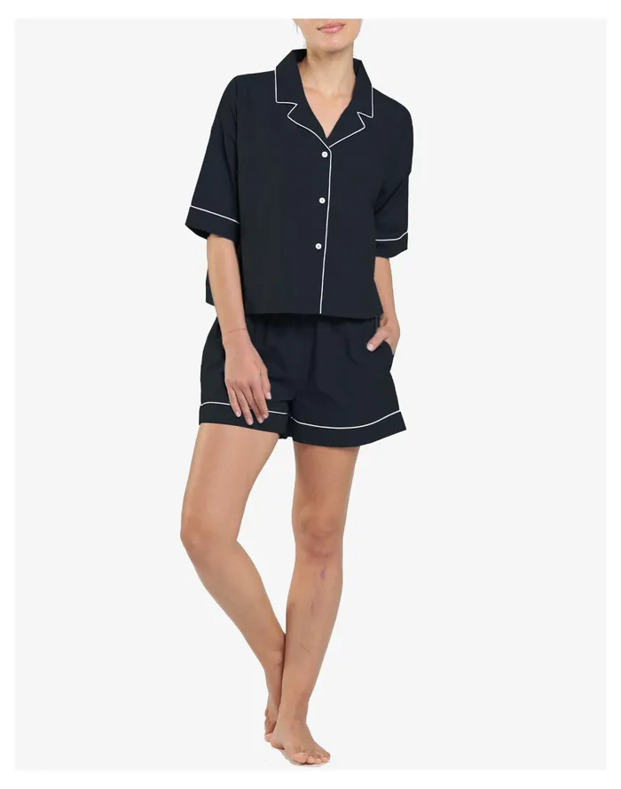 Women Papinelle Sleepwear Organic Cotton Mia Boxer Pajama Set Black Madewell Pajamas