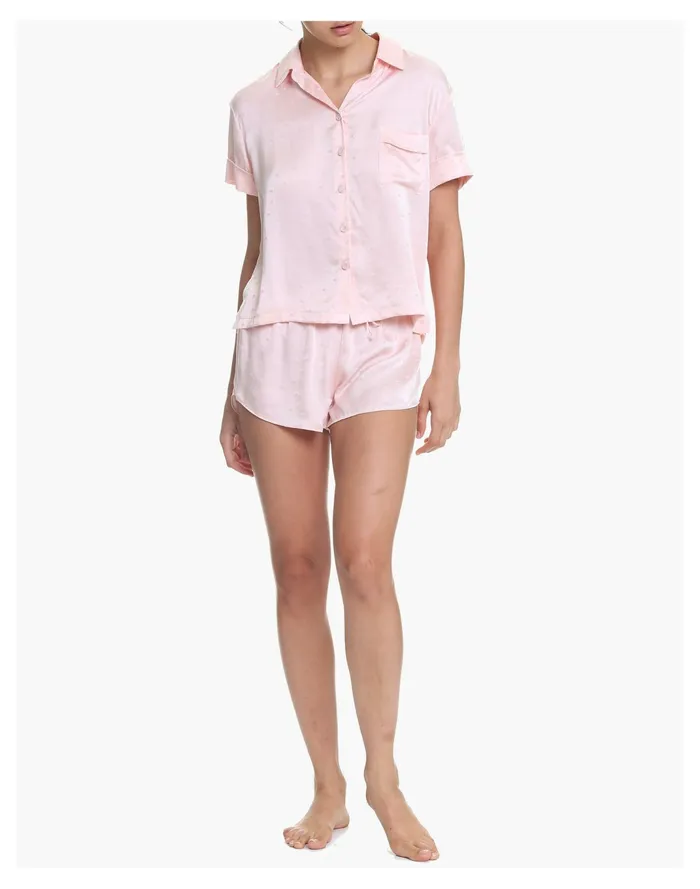 Women Papinelle Sleepwear Silk Hearts Boxer PJ In Blush Light Pink Madewell Pajamas