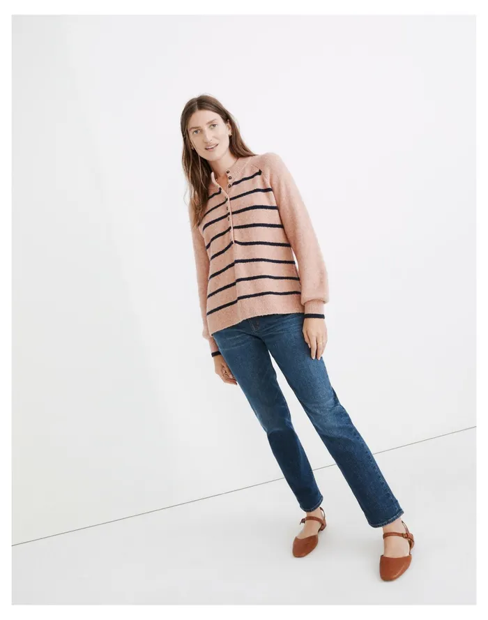 Women Pembury Henley Mockneck Sweater In Stripe Heather Quartz Madewell Sweaters Women Pembury Henley Mockneck Sweater In Stripe Heather Quartz Madewell Sweaters