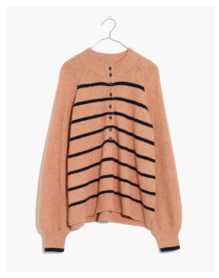 Women Pembury Henley Mockneck Sweater In Stripe Heather Quartz Madewell Sweaters Women Pembury Henley Mockneck Sweater In Stripe Heather Quartz Madewell Sweaters