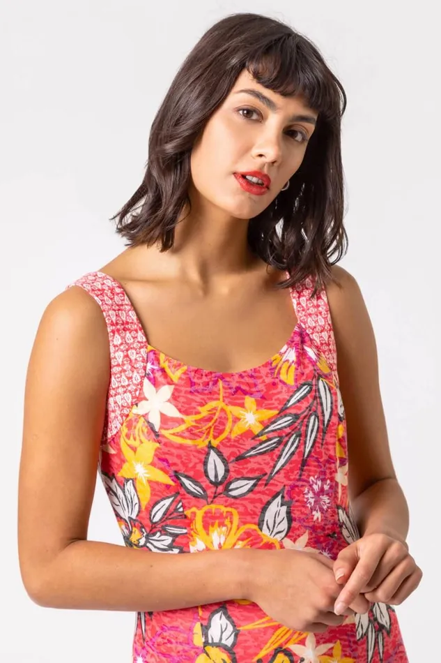 Women Pink Floral Print Fit And Flare Dress Roman Dresses