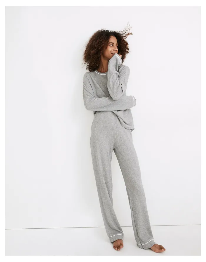 Women Piped Waffle Knit Pajama Set Salt And Pepper Heather Madewell Pajamas Women Piped Waffle Knit Pajama Set Salt And Pepper Heather Madewell Pajamas