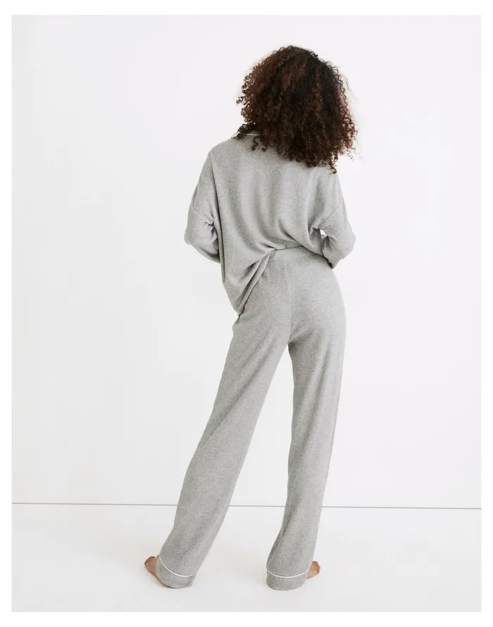 Women Piped Waffle Knit Pajama Set Salt And Pepper Heather Madewell Pajamas Women Piped Waffle Knit Pajama Set Salt And Pepper Heather Madewell Pajamas