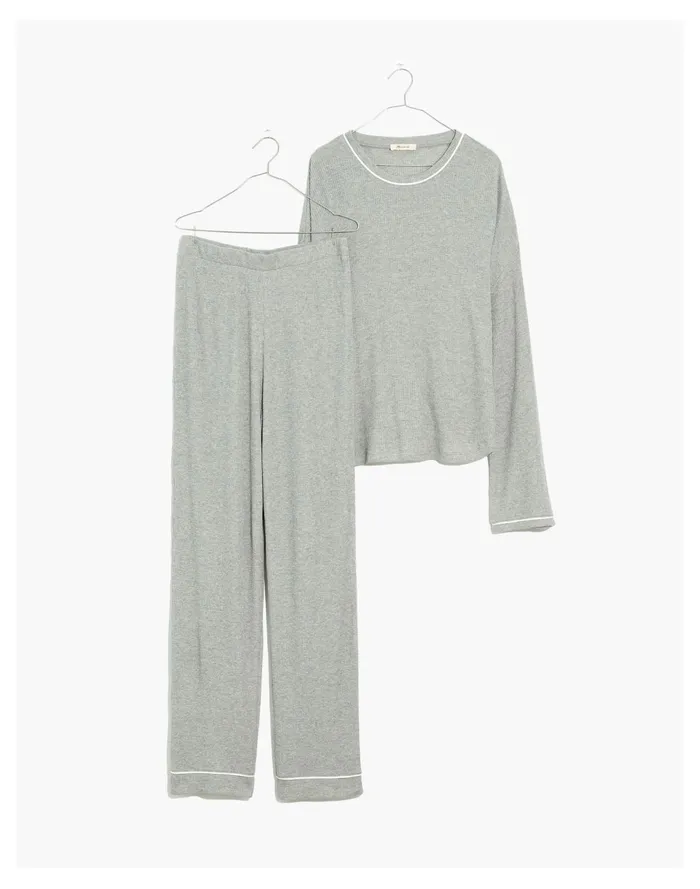 Women Piped Waffle Knit Pajama Set Salt And Pepper Heather Madewell Pajamas Women Piped Waffle Knit Pajama Set Salt And Pepper Heather Madewell Pajamas