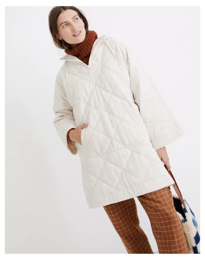 Women Quilted Hoodie Popover Jacket Oatmeal Melange Madewell Jackets