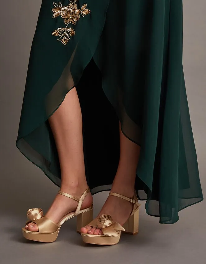 Women Rosette Platform Heels Gold Monsoon Platforms