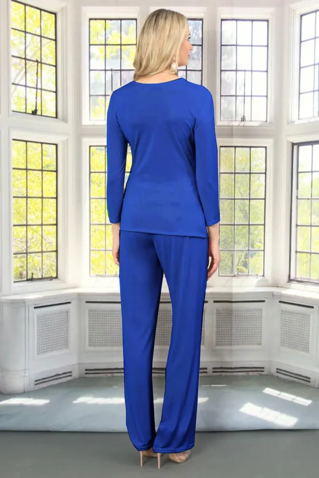 Women Royal Blue Julianna Sequin Jersey Cowl Neck Top Roman Tops