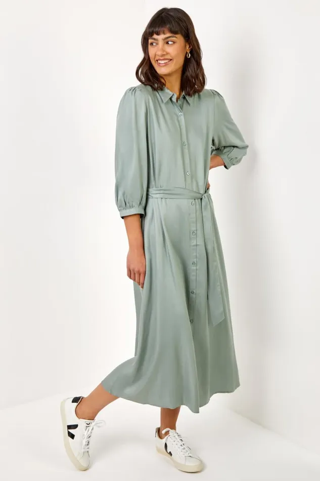 Women Sage Plain Midi Shirt Dress Roman Dresses
