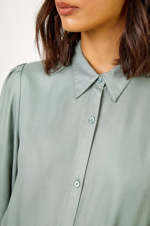 Women Sage Plain Midi Shirt Dress Roman Dresses