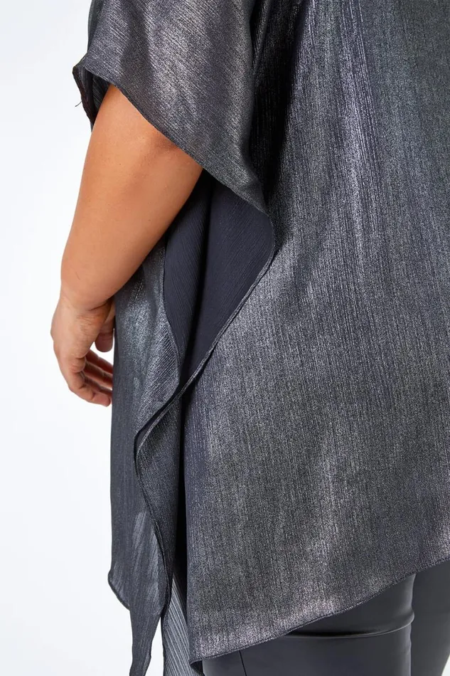 Women Silver Curve Shimmer VNeck Overlay Top Roman Tops