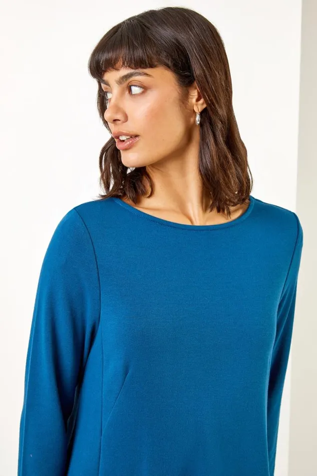 Women Teal ALine Pocket Detail Swing Dress Roman Dresses