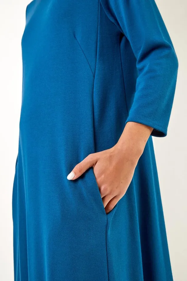 Women Teal ALine Pocket Detail Swing Dress Roman Dresses