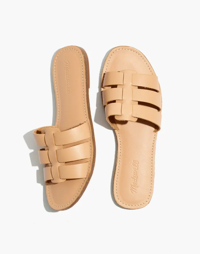 Women The Boardwalk Fisherman Slide Sandal In Leather Ashen Sand Madewell Sandals
