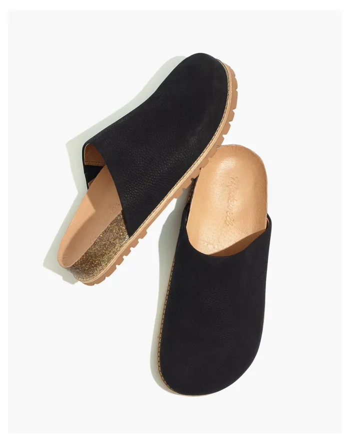 Women The Layne Clog Mule In Nubuck True Black Madewell Flats