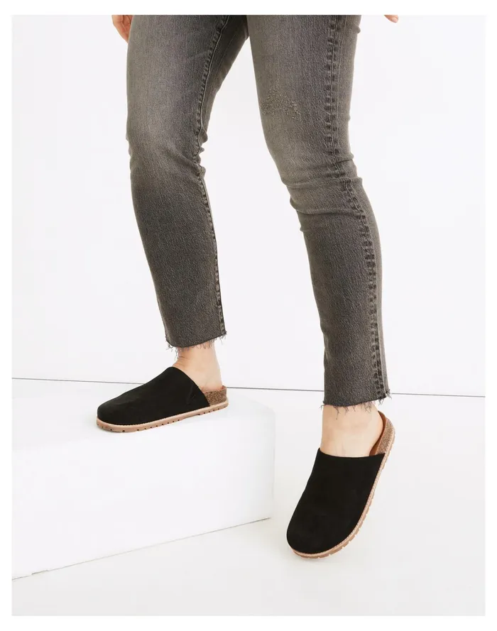 Women The Layne Clog Mule In Nubuck True Black Madewell Flats Women The Layne Clog Mule In Nubuck True Black Madewell Flats