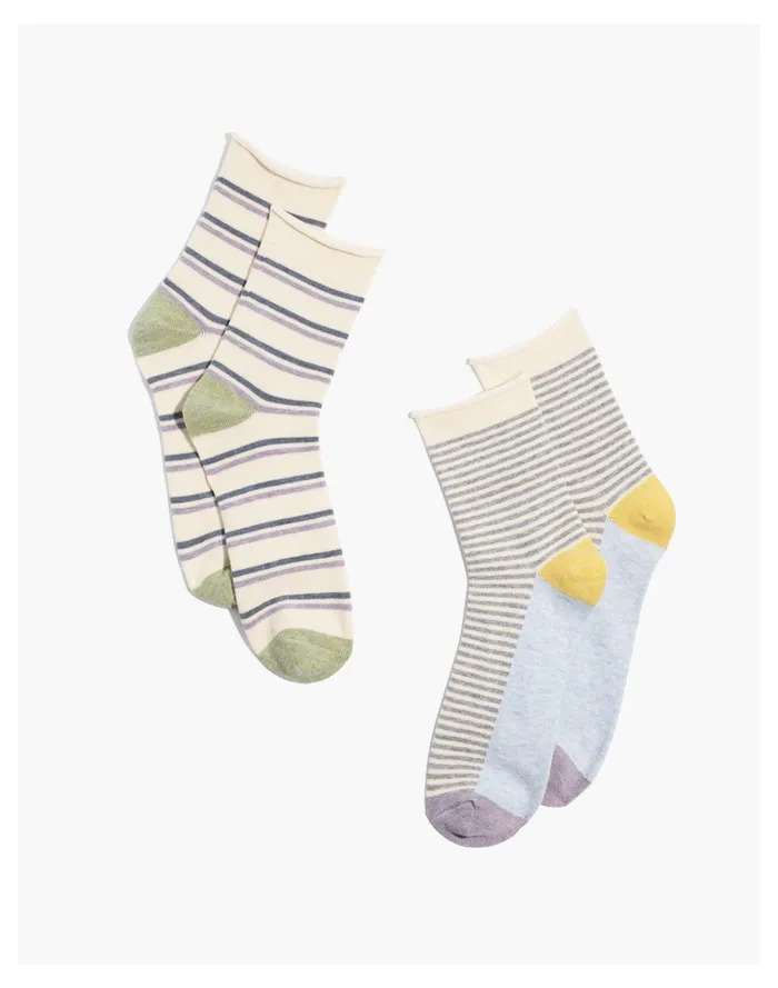 Women Two Pack Earth Dyed Stripe Ankle Socks Antique Cream Multi Madewell Socks