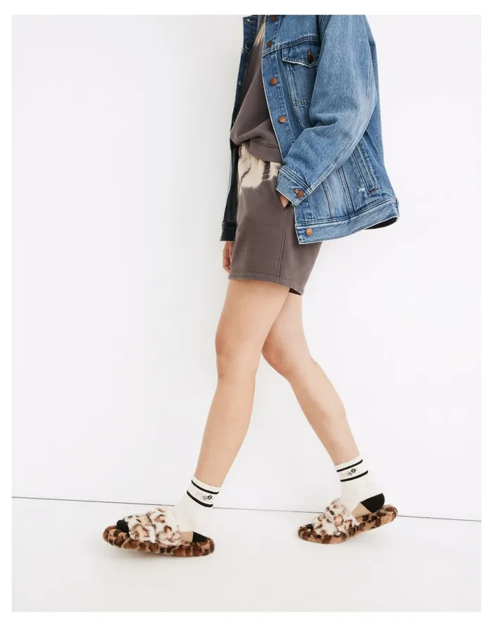 Women Two Strap Scuff Slippers In Leopard Recycled Faux Fur Melon Cedar Multi Madewell Slippers Women Two Strap Scuff Slippers In Leopard Recycled Faux Fur Melon Cedar Multi Madewell Slippers