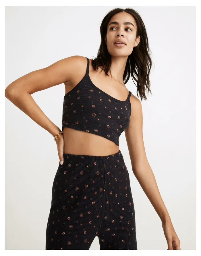Women Waffle Knit Pajama Crop Cami In Bandana Floral Night Vision Madewell Pajamas